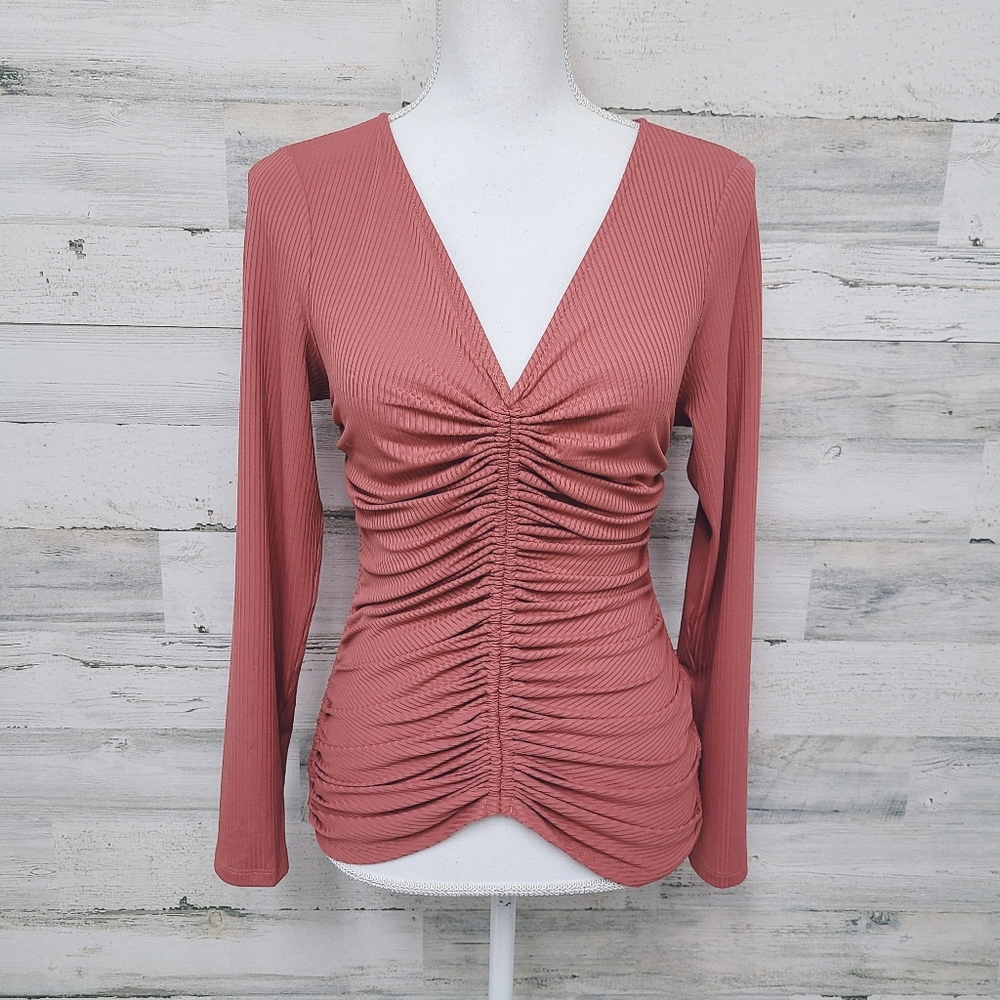 Boston Proper Ruched Front Ribbed Top - Picture 3 of 6